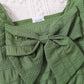 Bold Green Color Detail Top and Belted Shorts Set