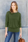 Stylish Green Color  Full Size Round Neck Batwing Sleeve Blouse