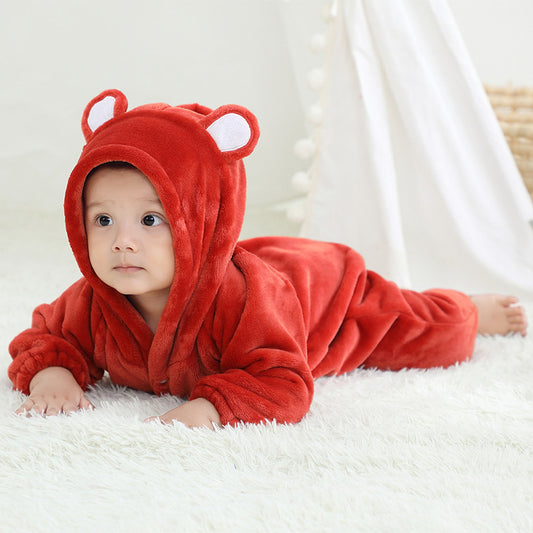 Red Color Flannel Romper Child Bear Jumpsuit 