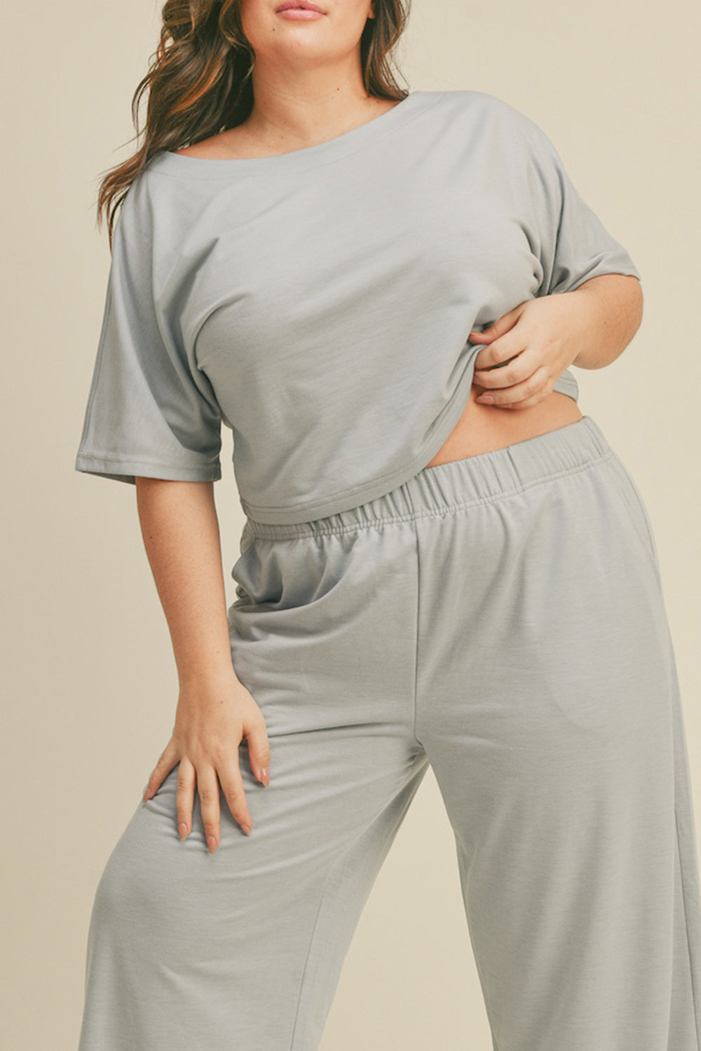 Short Sleeve Cropped Top and Wide Leg Pants Set For Women